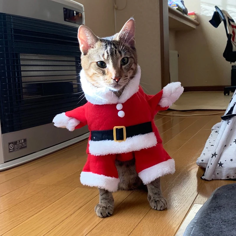 Pet Cat Cosplay Costumes Funny Christmas Party Dress Up Kitten Clothes for Small Medium Cats Winter Cozy Cat Santa Jacket Coat