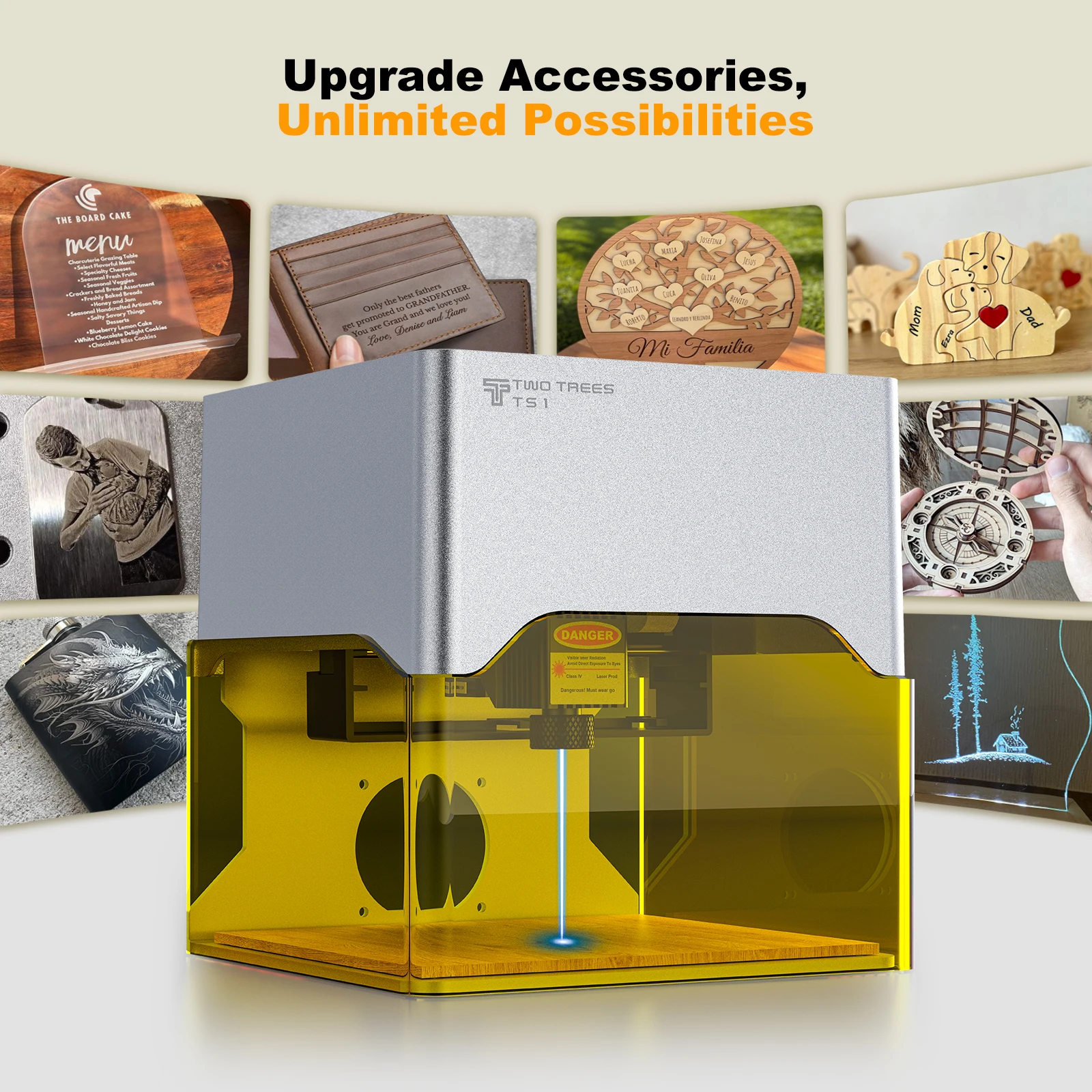 Twotrees TS1 Mini incisore laser 80x80mm Area di incisione Incisione laser da tavolo con supporto per archiviazione su cloud Incisione offline