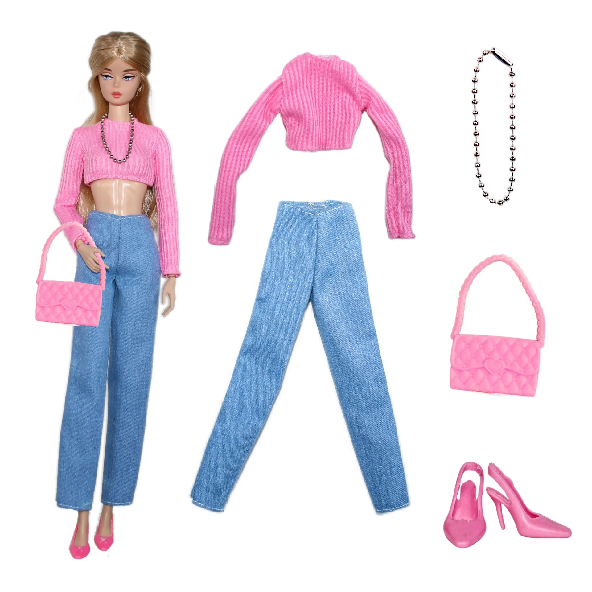 Conjunto de roupas da moda topos + jeans sapato conjunto/top + calças camisola 1/6 boneca roupas diárias terno para 30cm xinyi fr st pp babi boneca