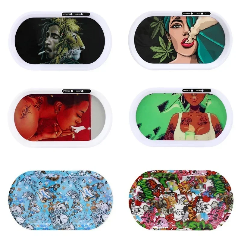 LED Rolling Weed Tray 1050mah Rechargeable High Quality Bluetooth Speaker Can Play Music Portable Tobacco Box Glow In The Dark