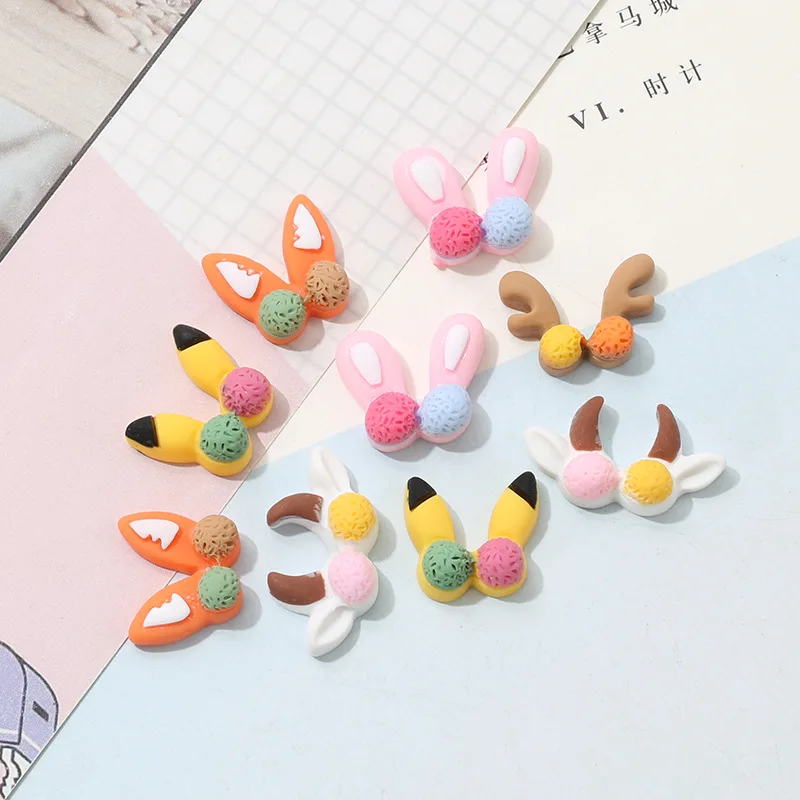 20Pcs Cute Cartoon Animals Ears Flatback Resin Cabochon Phone Decoration Art Supply DIY Scrapbooking Craft Headwear Accessories