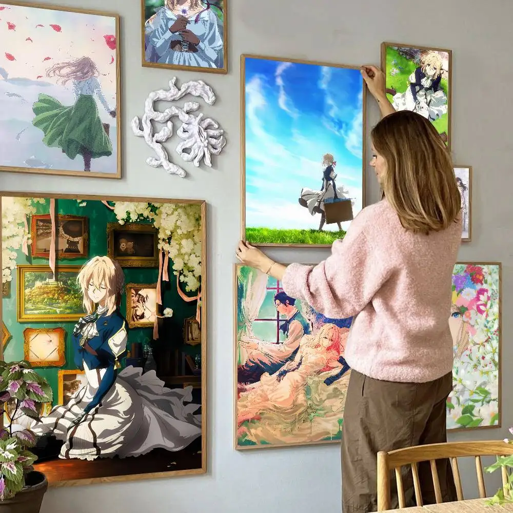 Anime Violet Evergarden Vintage Posters Sticky Whitepaper Prints Posters Artwork Posters Wall Stickers