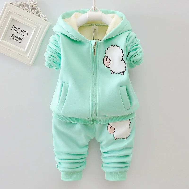 Little Girls Clothes Set Winter Thick Fleece Cute Hoodie Coat + Pants 2PCS Outfits Baby Girls Plush Warm Sweatshirt Suit