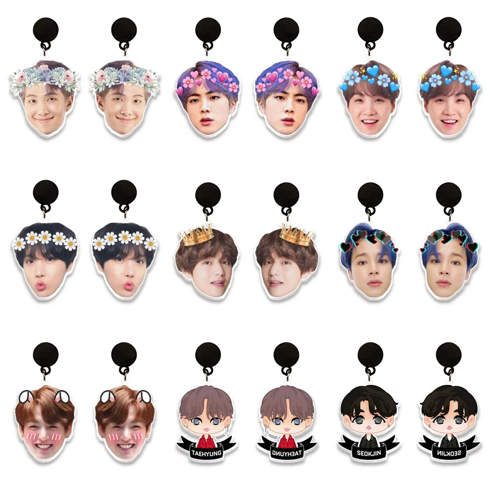 

Bulletproof Boy Scouts Big Long Drop Dangle Earrings Jin SUGA J-hope V Jung Kook Picture Earrings