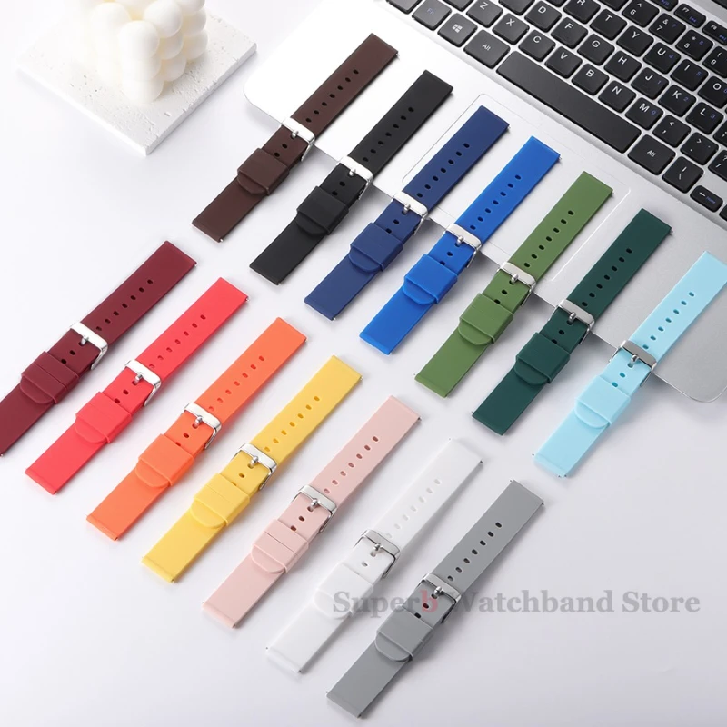 Silicone Watch Band for Samsung Galaxy 18/20/22/24mm Soft Quick Release Rubber Watch Bands for Garmin for Huawei Watch Straps