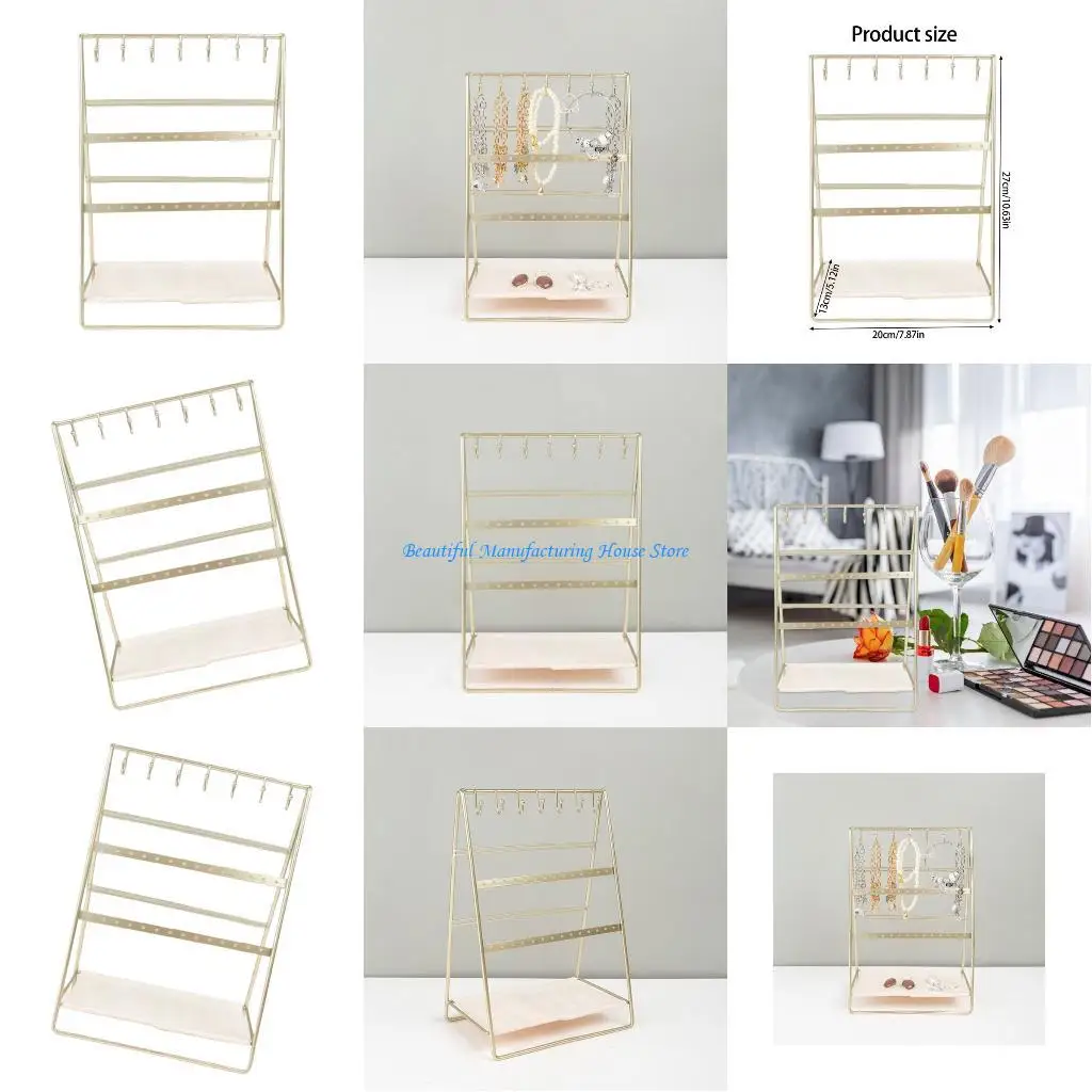 

E56A 6 Tiers Multi Functional Jewelry Display Stand for Earrings Bracelets Featuring Gold Plated Iron Desktop Unit