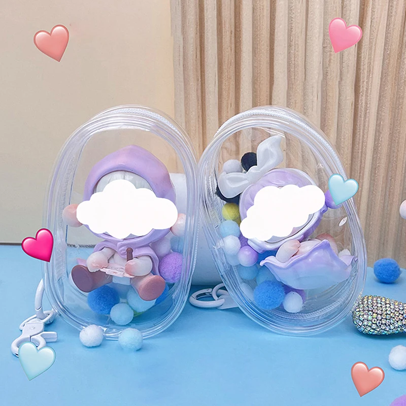 Package Pendant Dolls Transparent Storage Box Keychain With Color Hairballs Thicken Jewelry Storage Pouch Fashion Bag Keychain