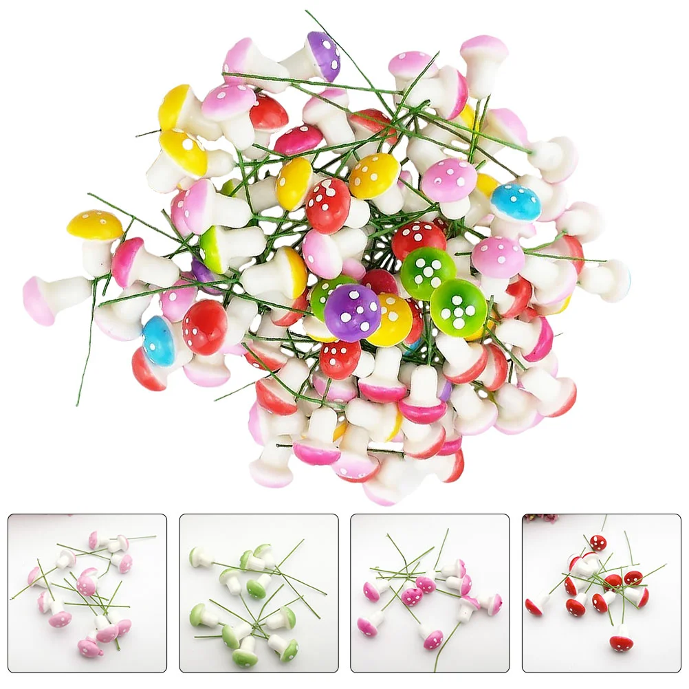 100 Pcs Simulated Mushroom Mini Simulation Plant Decorate Small Colorful Mushrooms Decoration Foam Child Toy