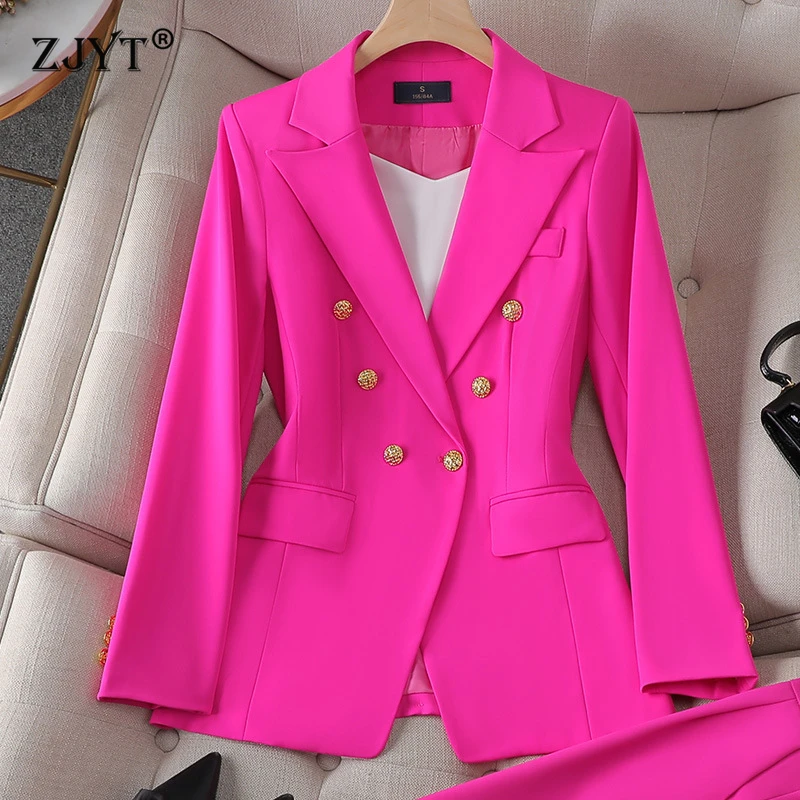 ZJYT Spring Ladies Double Breasted Blazers Coat for Women 2026 New Elegant Long Sleeve Office Work Jacket Plus Size Outerwears
