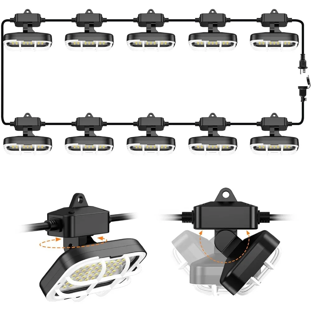 

100-футовые регулируемые водонепроницаемые временные рабочие гирлянды высокой яркости с 10 яркими светодиодными лампами