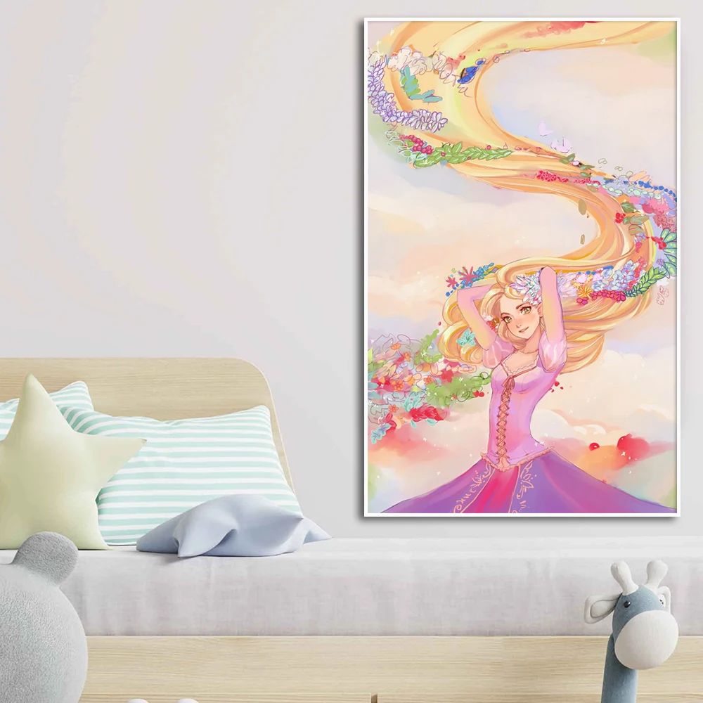 Tangled Rapunzel Painting Disney Princess Wall Art Canvas Poster Print Colorful Picture Girls Gift Kids Room Home Decor Cuadros