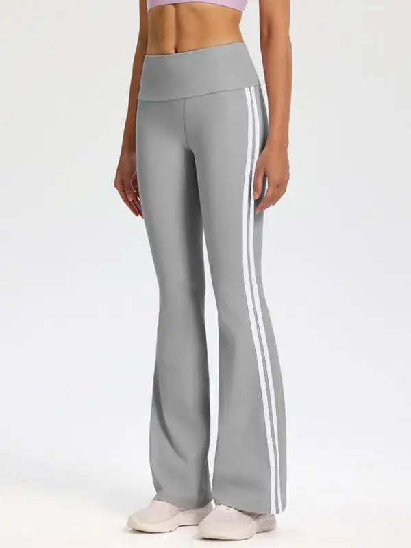 Calças de Yoga de Cintura Alta com Design Listrado Casual e Confortável para Mulheres