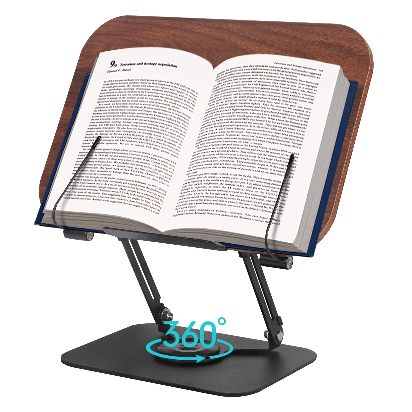 Boekenstandaard voor lezen Verstelbare boekenhouder met 360° °   Roterende basis, elastische paginaclips, opvouwbare desktop-riserstandaard