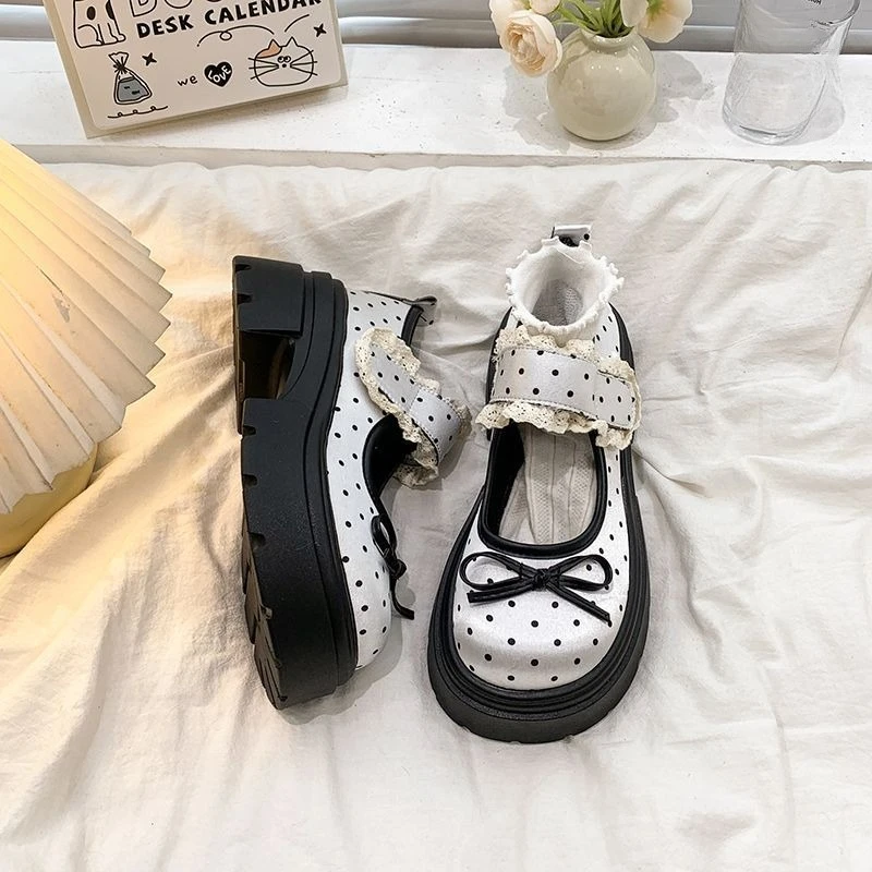 Women's Spring 2026 Mary Jane Shoes Sweet Round Toe Japanese for Petite Skirts Matching Thick Sole School Style Height Increase