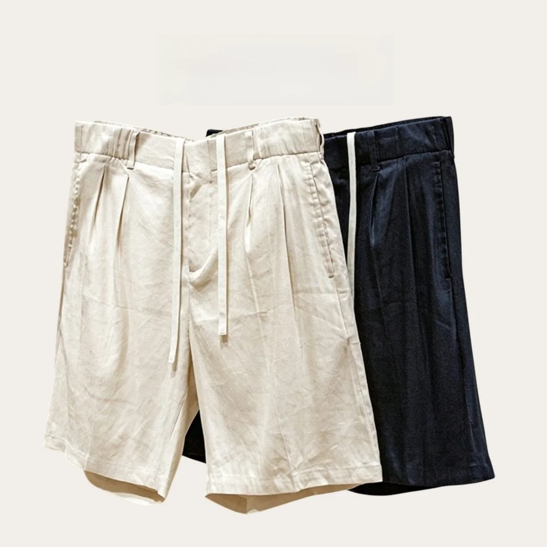 

Men's Summer Fashion Linen Blend Comfortable Breathable Drawstring Casual Shorts Loose Fit mid Waist Machine Embroidery Busin...