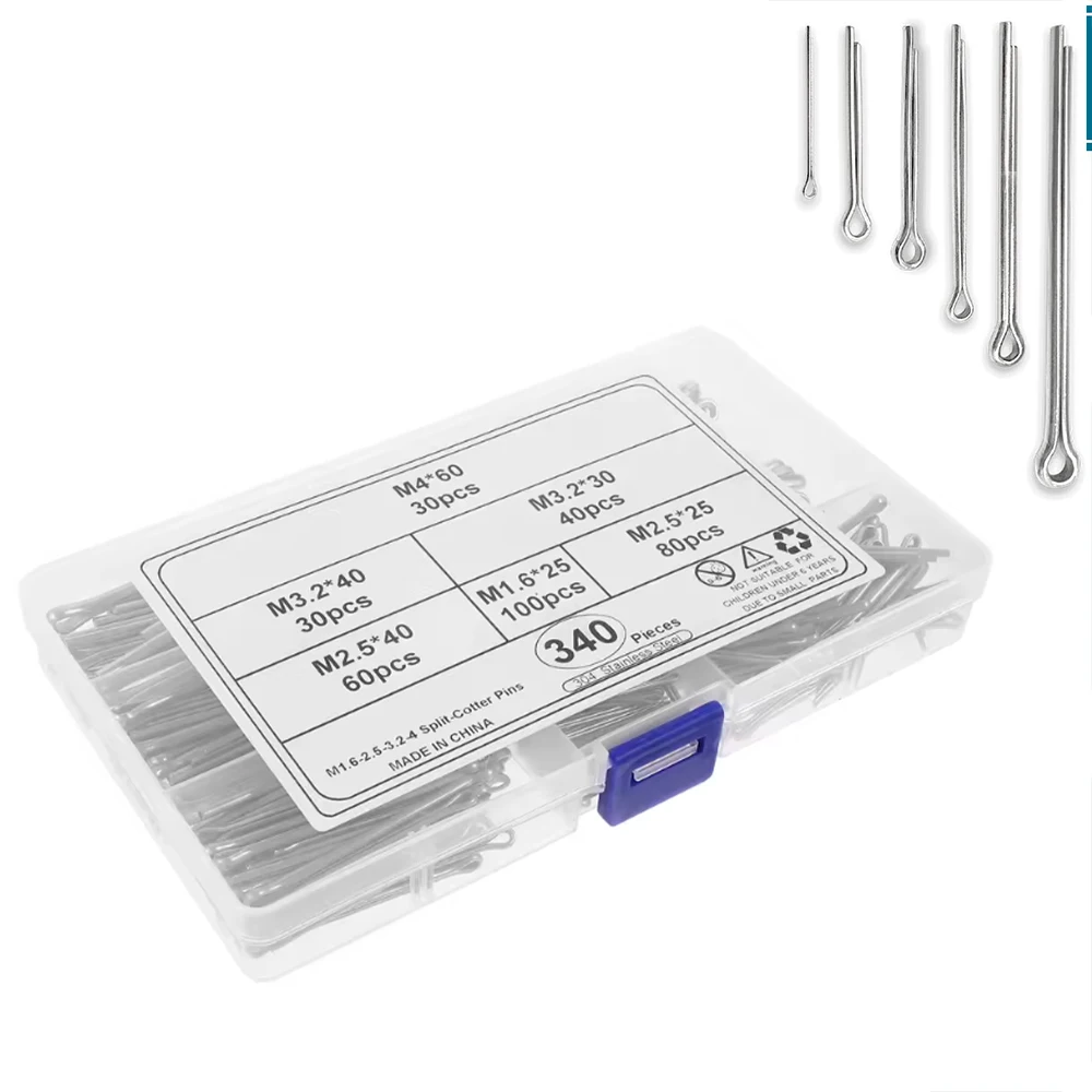 340 قطعة 6 أحجام 304 الفولاذ المقاوم للصدأ كوتر دبوس مجموعة متنوعة قوي قفل دبابيس مجموعة للاستخدام الميكانيكي RV دبابيس معدنية صغيرة