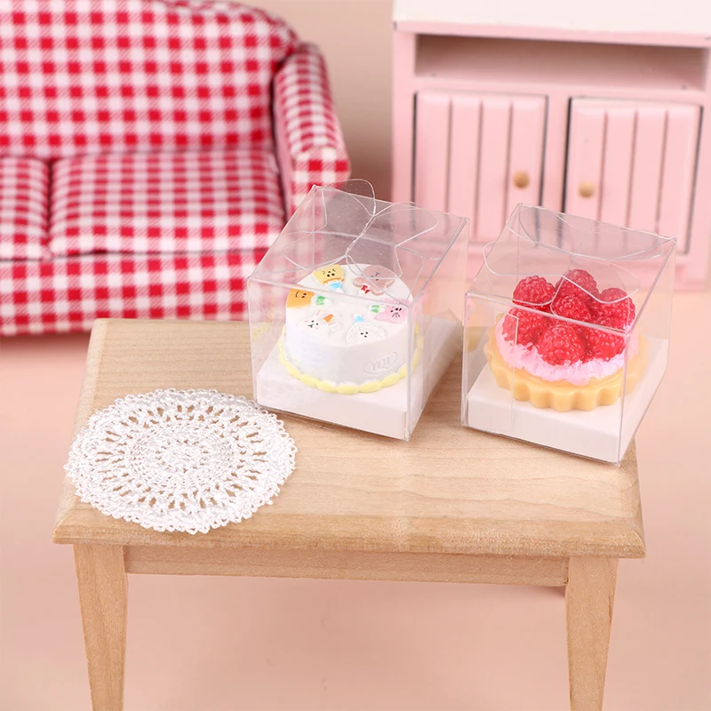 1:12 Dollhouse Miniature Strawberry Birthday Cake W/Transparent Packaging Box Kitchen Model Decor Toy Doll House Accessories