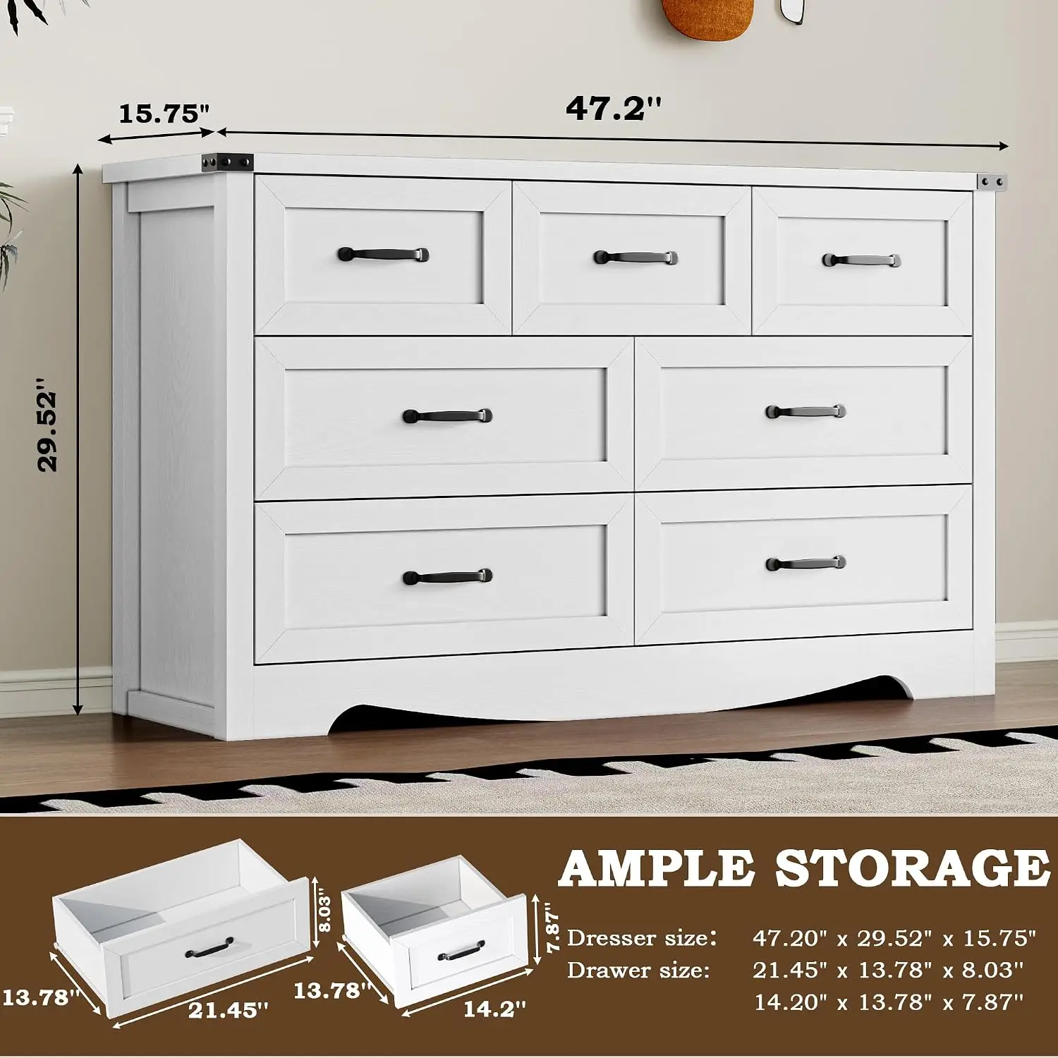 7-Drawer Dresser for Bedroom, Modern Wooden Chest of Drawers with Metal Handles, Anti-Tipping Design, Sturdy, Customized