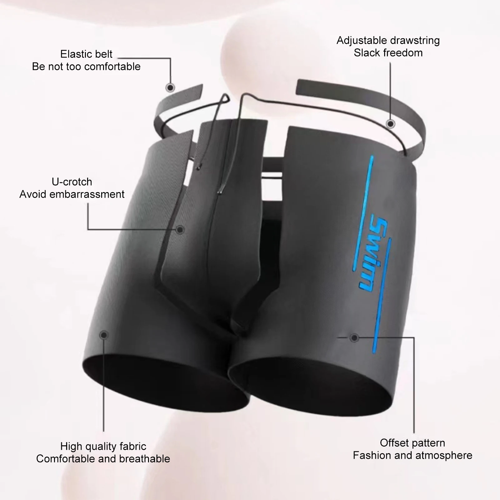 

Swimming Trunks Men's Anti-embarrassment Hot Spring Trunks Adult Swimming Trunks U-Shaped Crotch Drawstring Waist Boxer Shorts