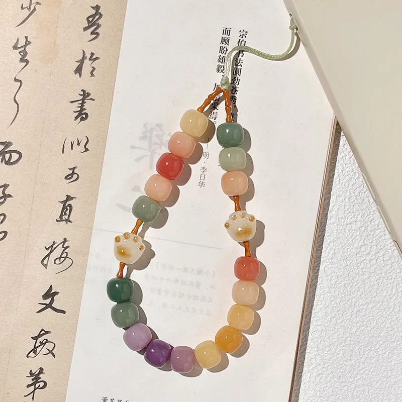 Dried Rose Bodhi Beaded Phone Wrist Locket Elegant Pendant Charm for Women Gifts
