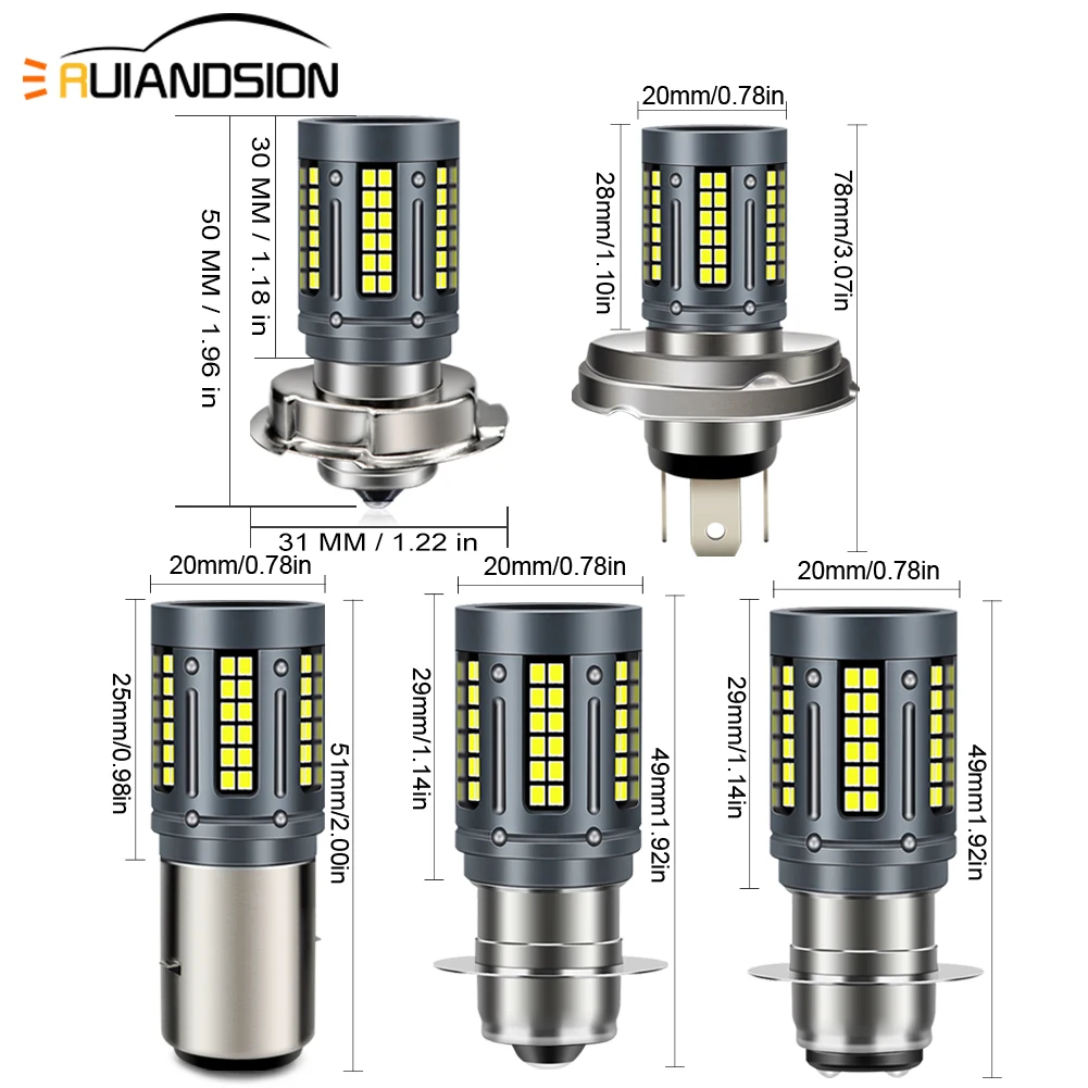 BA20D H6 LED Motorcycle Headlight Bulb 10-30V Super Bright 2000LM P45T P26S P15S H6M LED Light for Motorcycles Headlamp 1Pcs