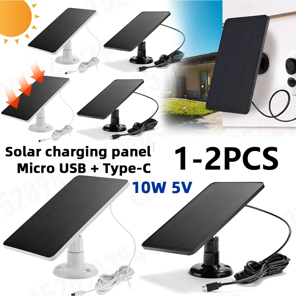 Portable Solar Panel 2 in 1 Micro USB Type-C Waterproof Monocrystalline Solar Cells with 360 Adjustable Bracket for Lights Lamp