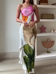 Spring Summer Sleeveless Printed Maxi Dress, Women Sexy Backless Off The Shoulder Party Dress, 2025 Ladies Casual Dress Vestidos