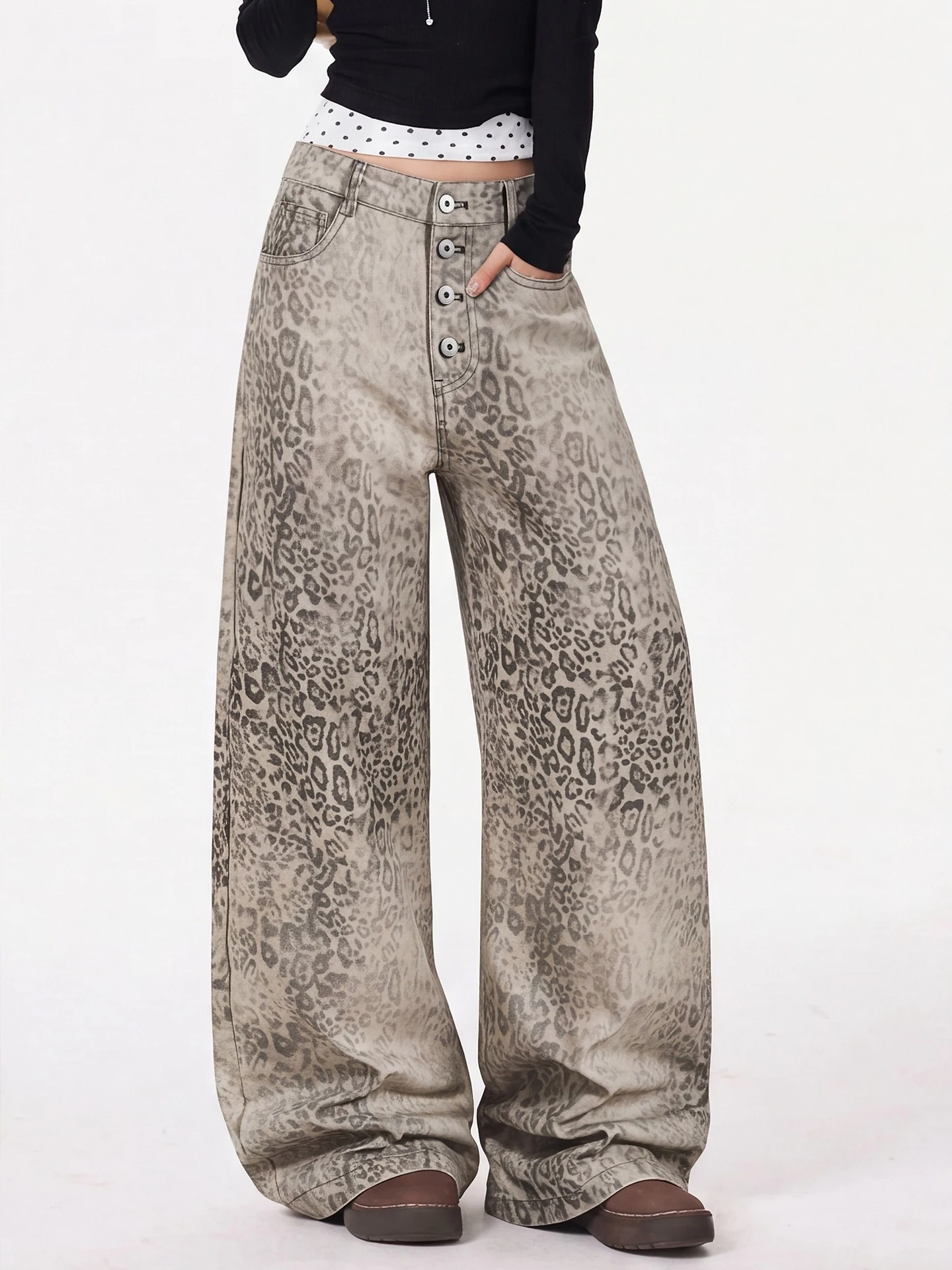 Ant American Retro Gradient Leopard Print Wide Leg Pants Loose Casual Unisex Straight Leg Long Trousers Fashion Brand