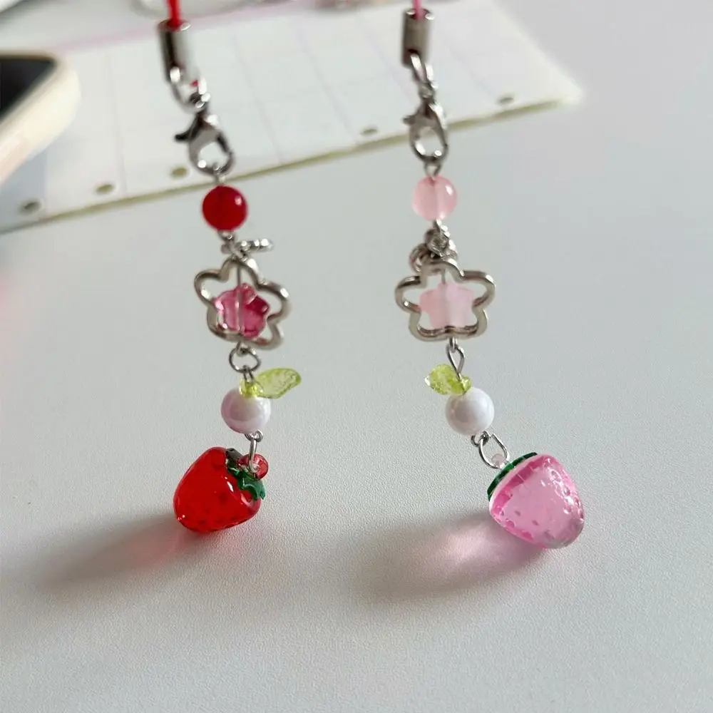 Sweet Y2K Strawberry Phone Lanyard Transparent Pendant Fruits Phone Chain Peach Pink Red Phone Strap Charm Cellphone Keychain