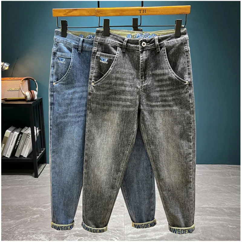 Fashionable printed slim jeans summer men's clothing fashionable all-match casual street elastic soft slim fit tapered pants