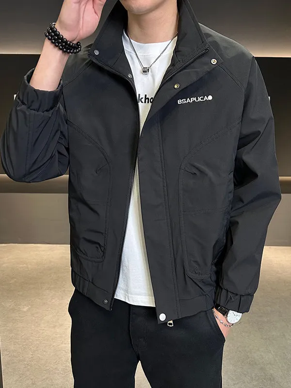 

Casual Trendy Men's Workwear Jaet Spring Autumn Stand Collar Breathable Polyester Fiber Stand Fit Faion Urban Sle