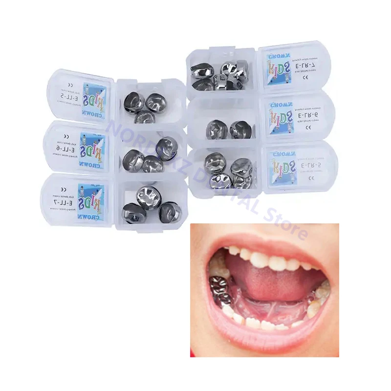5Pcs/Box Stainless Steel Dental Kids Primary Molar Crown Metal Preformed Teeth Crowns 1st 2nd Molar Temporary Crowns for Kids
