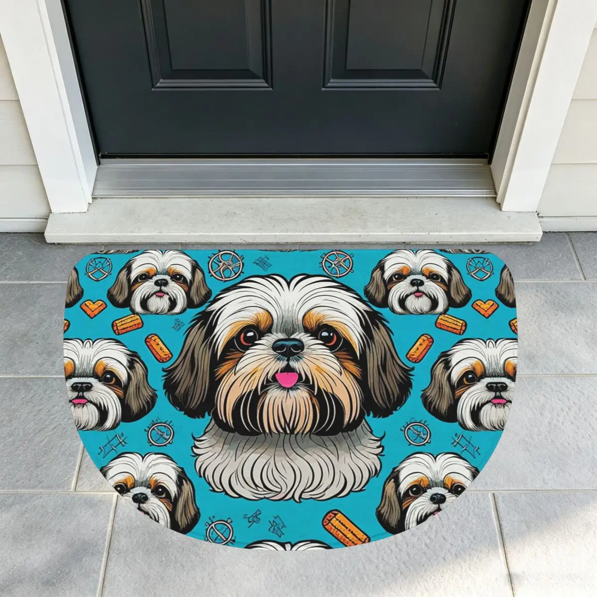 Dog Lover Shih Tzu Crest Soft Flannel Half Round Doormat Non Slip Bathroom Mat Absorbent Floor Carpet for Home Bedroom