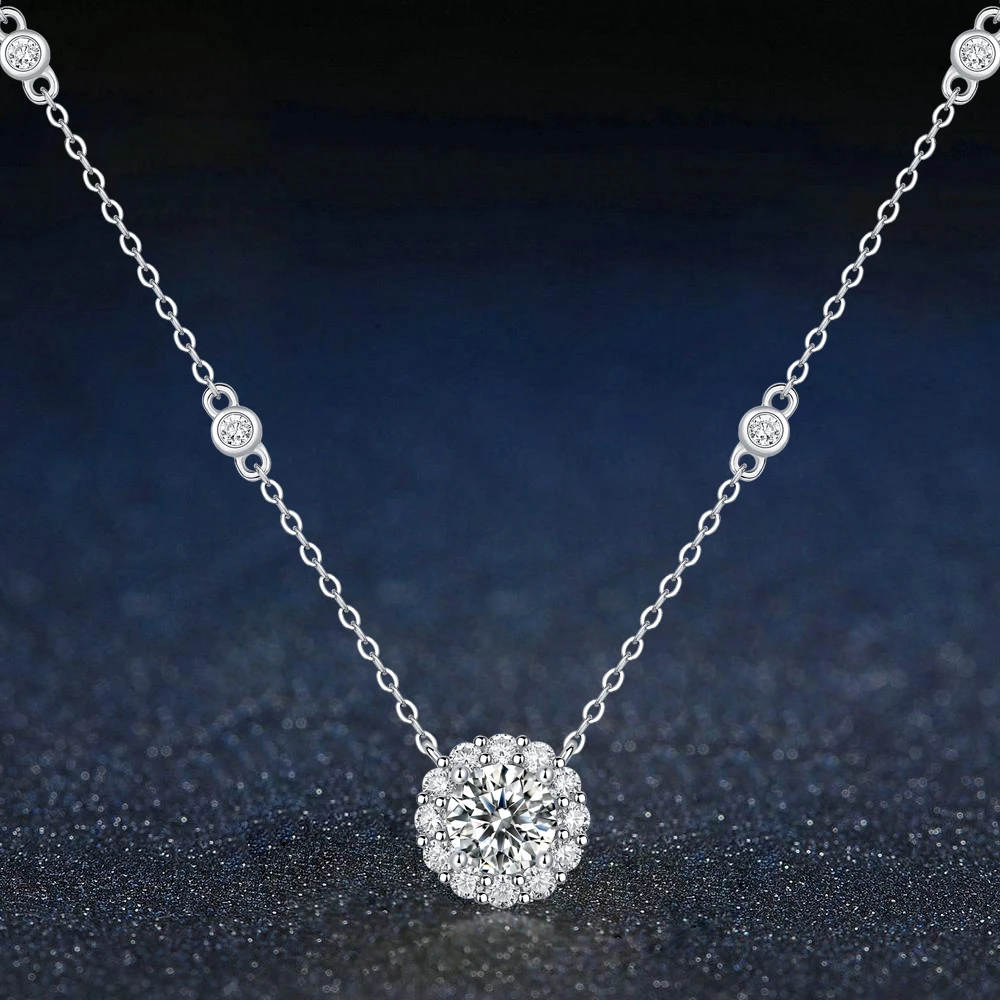 

1CT Moissanite Necklace for Women 925 Sterling Silver Chain Excellent Cut D Color Diamond Pendant Fine Jewelry - Sweetheart