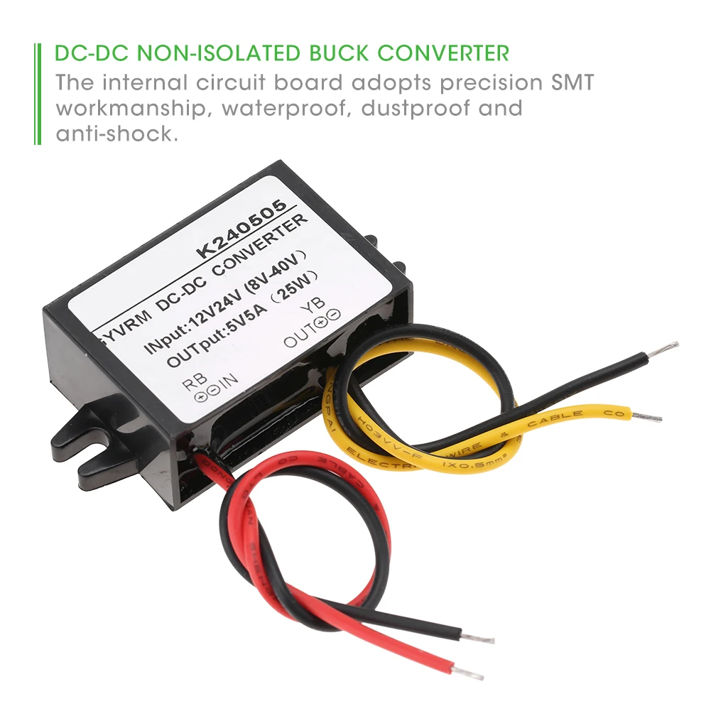 12V/24V to 5V 5A DC-DC Buck Converter Step Down Power Supply Module