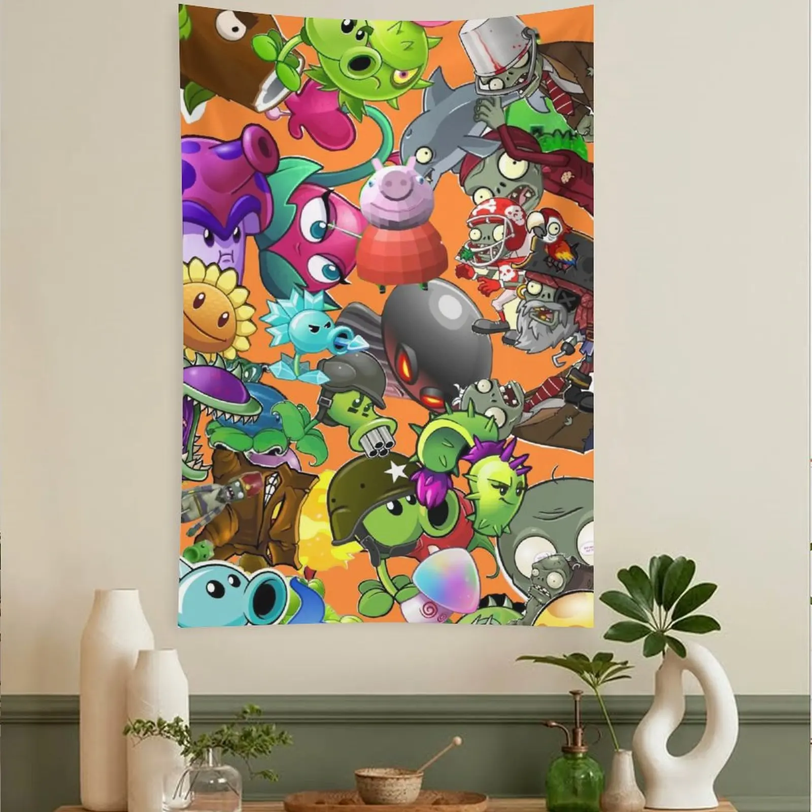 نسيج P-Plants-vs Cartoon Z-Zombie - ديكور معلق لغرفة المعيشة وغرفة النوم وخلفية المكتب والحفلات، هدية مثالية للمعجبين #2