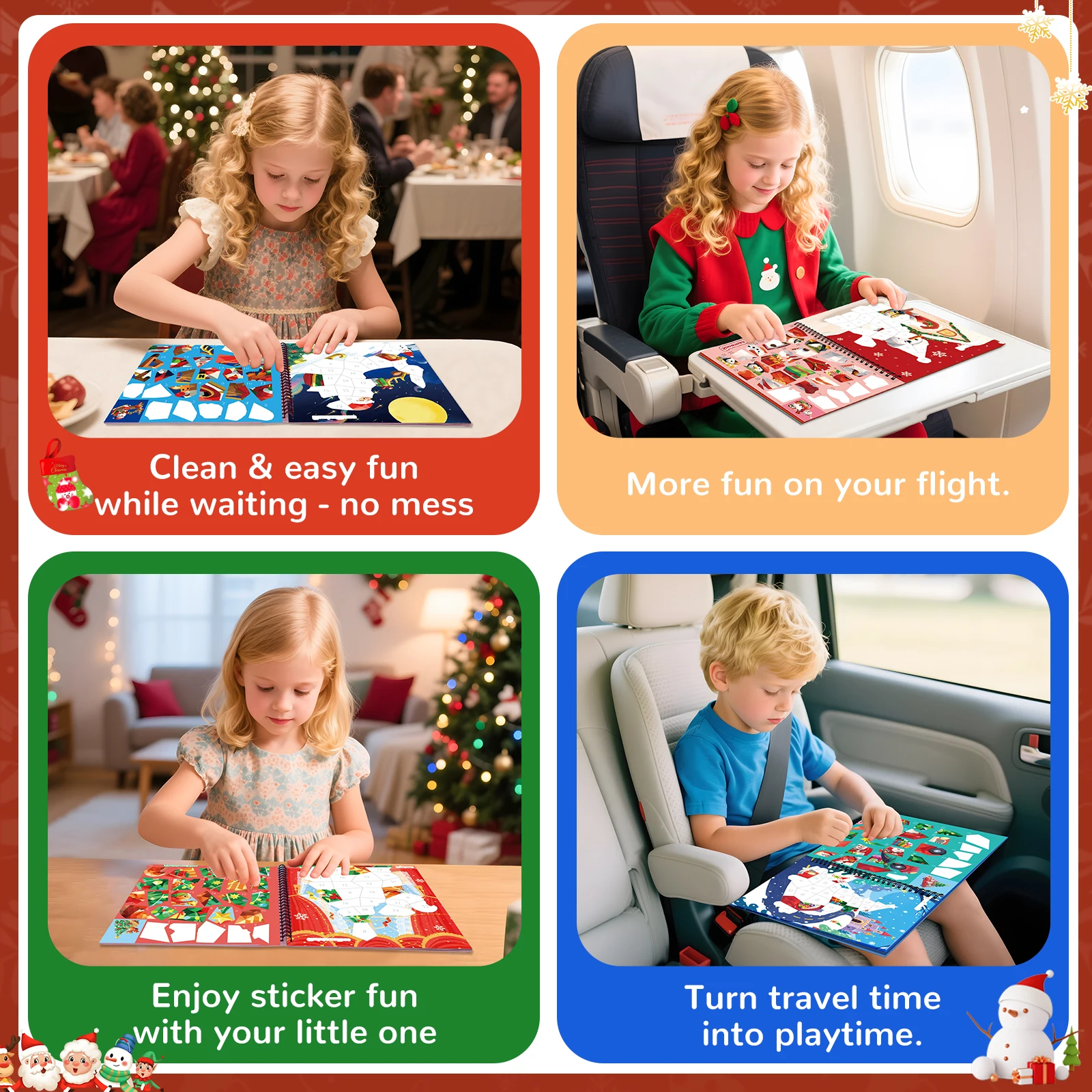 1～4枚入り クリスマスステッカーブック 数字で描く 子供向けギフト サンタクロース クリスマスツリー パズルステッカー ステッカーでペイント モンテッソーリおもちゃ