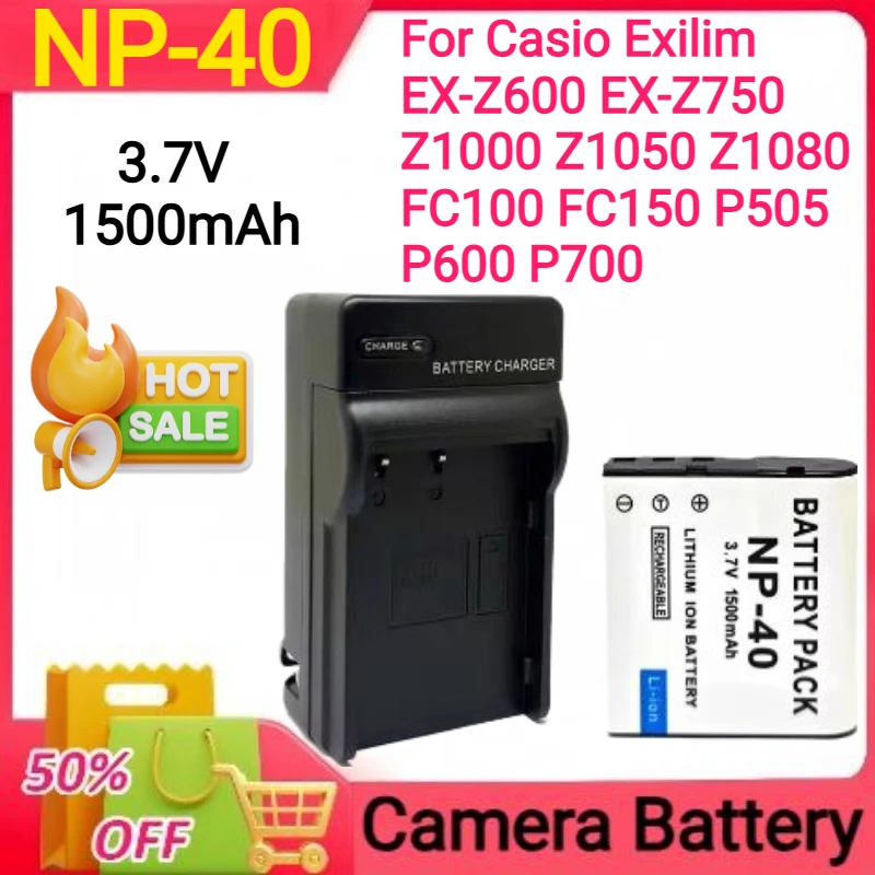 

3.7V 1500mAh NP-40 Battery+Charger for Casio Exilim EX-Z600 EX-Z750 Z1000 Z1050 Z1080 FC100 FC150 P505 P600 P700 Camera