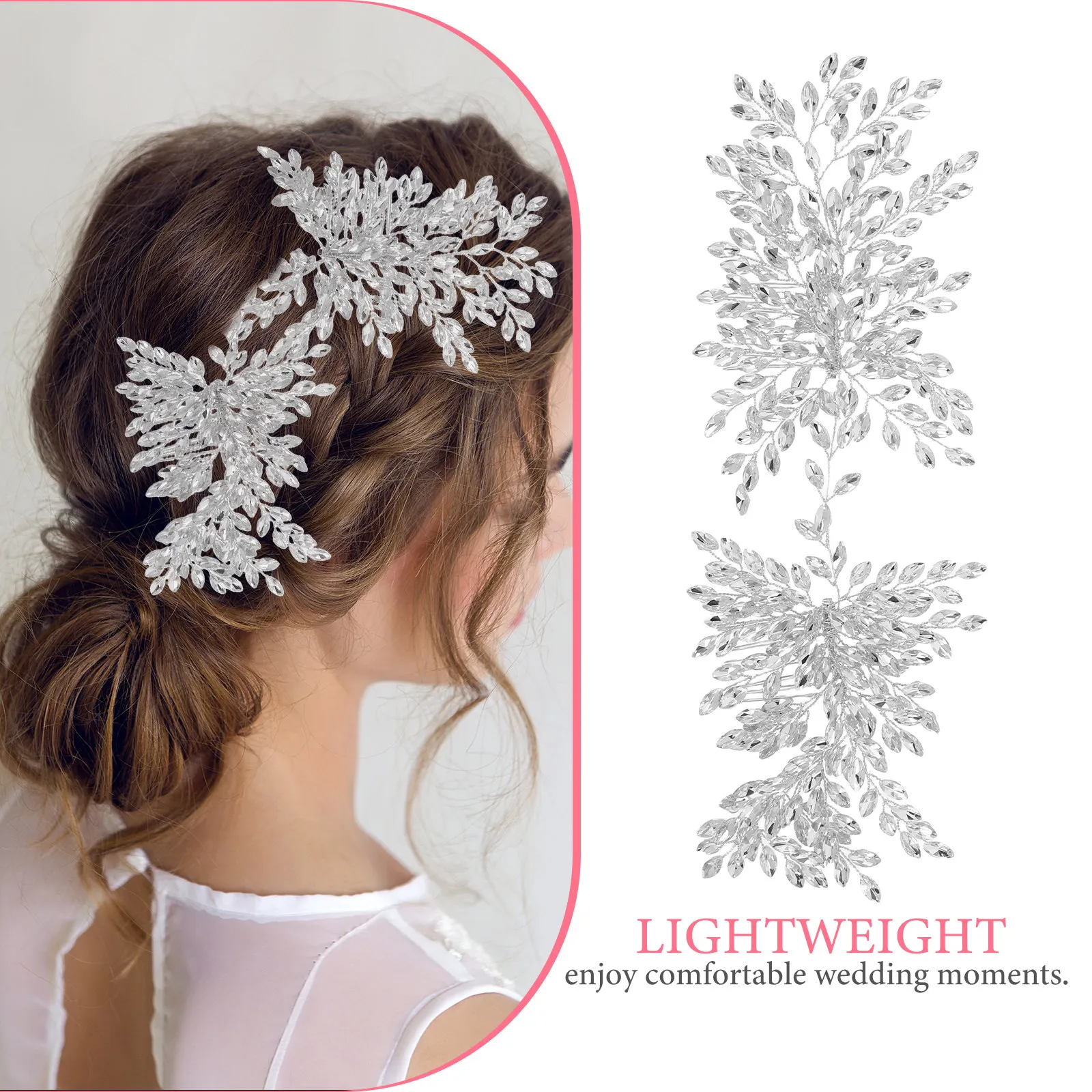 Crystal Rhinestone Bridal Hair Comb Handcrafted Silver Wedding Hair Piece for Brides Versatile Styling Updo Loose Waves Side