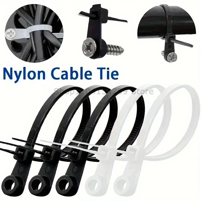 100-1000PCS Screw Hole Cable Ties Nylon Cable Ties Reusable Fixed Self-locking Cord Ties Straps Fastening Loop Office Organizer