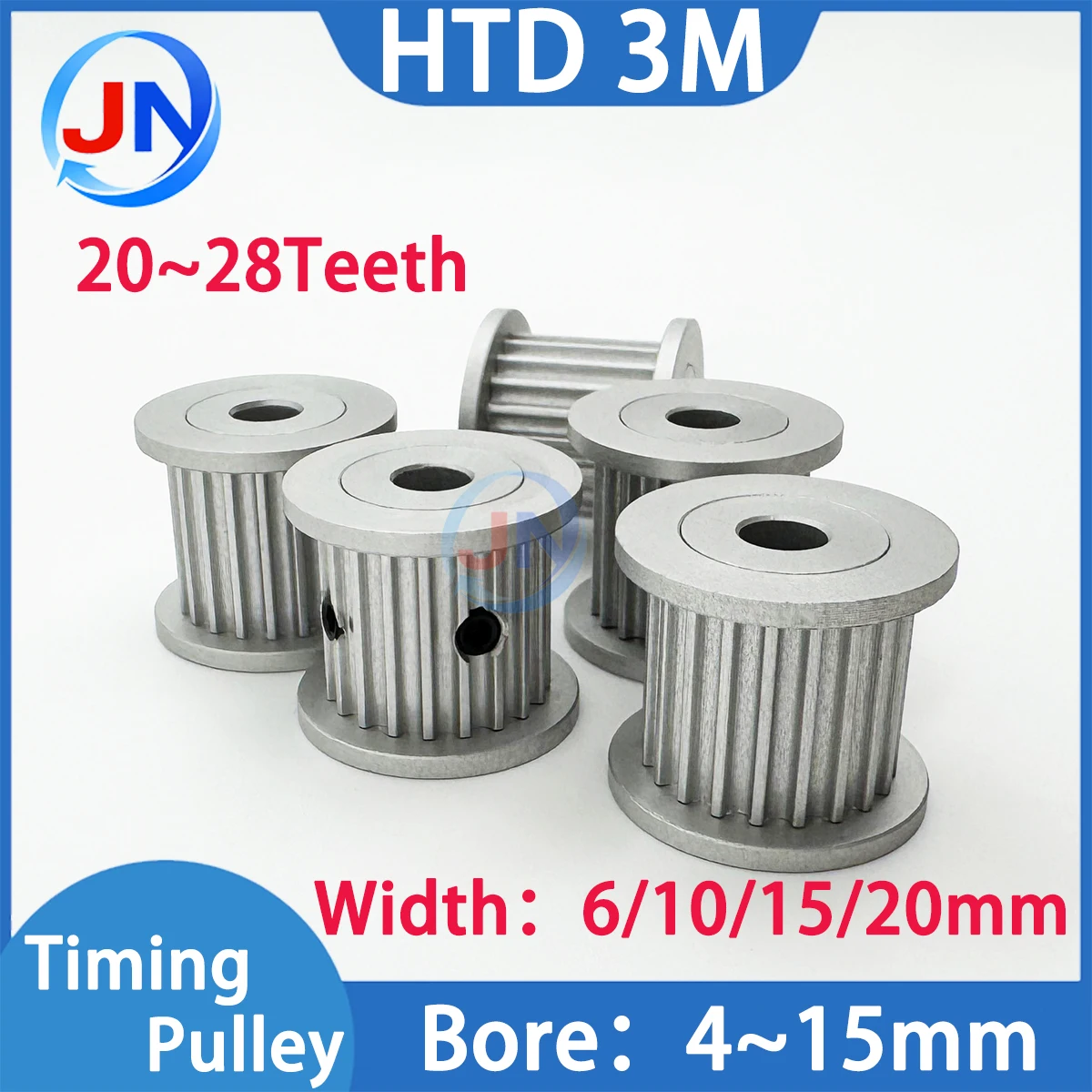 HTD 3M Timing Pulley 20Teeth 22T 24T 25T 26T 28T HTD3M Synchronous Wheel Belt Width 6/10/15/20mm Bore 4/5/6.35/8/10/12.7/14/15mm