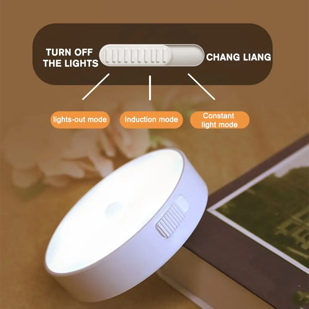 LED Round Night Light USB Rechargeable Wall Night Lamp Staireway Kitchen Home Bedroom White Hallway Bathroom Nightlight O8R1