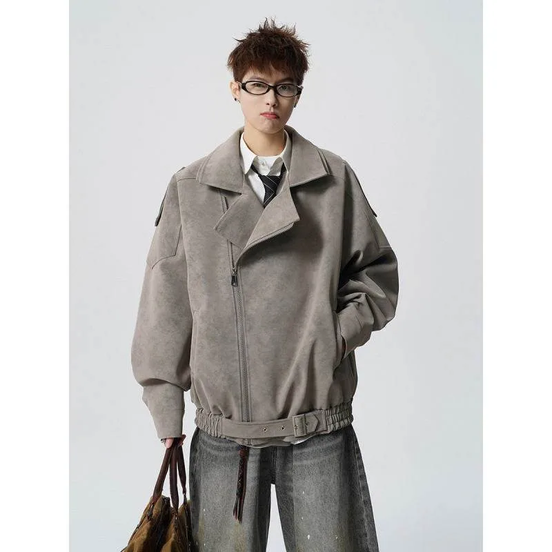 Autumn and Winter Men Double-layer Collar Slanted Zipper Design Trendy Jacket Cool PU Leather Motorcycle Jacket Fashion Menswear