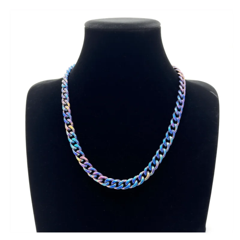 10.5mm Pure Titanium Polished Hexagonal Cuban Necklace Vintage Handcrafted Colorful Necklace