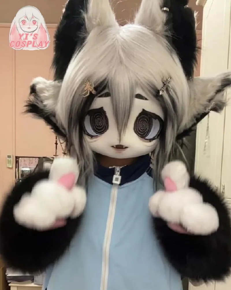 

Yis косплей меховой костюм ручной работы на заказ пушистая голова кигуруми косплей Kemono гарнитуры Beast индивидуальный меховой костюм Kemono голова
