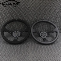 Volante de coche de 14 pulgadas y 350mm, piel de ante/cuero auténtico, deriva cóncava profunda, JDM Racing, edición negra 2407MOBE125