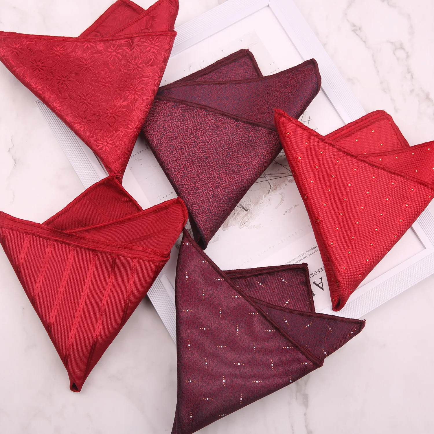 Wine Red Pocket Square 23CM Korean Version Jacquard Striped Floral Hanky for Groom Groomsman Wedding Accessories Handkerchiefs