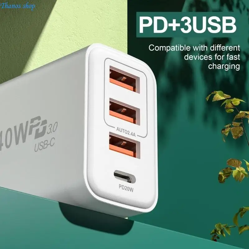 Portable 4 Port USB Block 3 USB A 1 40W Power Delivery Charging Hub X37A