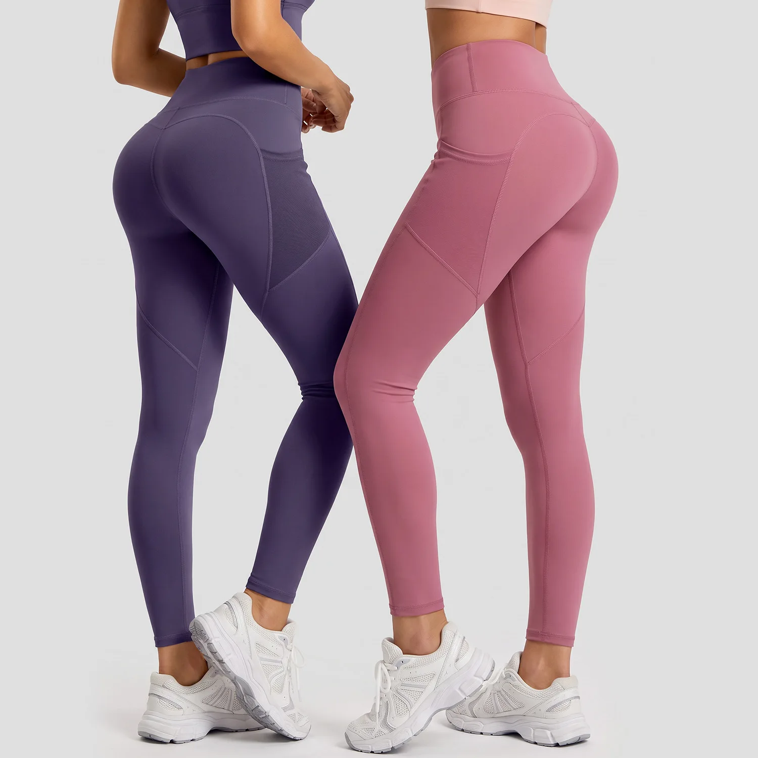 Women High Waist Yoga Leggings With Mesh Pocket Tummy Control Butt Lifting Stretch Tights for Gym Workout Running