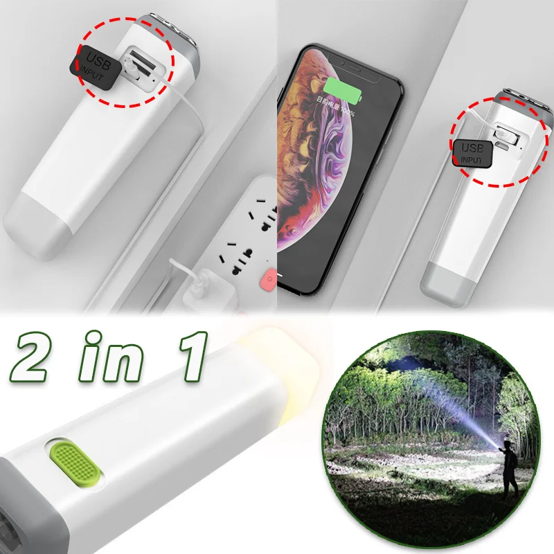 

Portable Mini Torch Light USB Power Bank 2 In 1 Waterproof Ultra Bright Flashlight USB Rechargeable Outdoor Camping Lamp Lantern